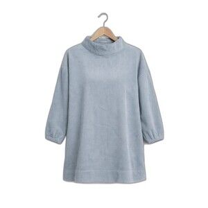 Poetry Dusty Blue Corduroy Organic Cotton Hemp Yak Blend Oversized Tunic Blouse